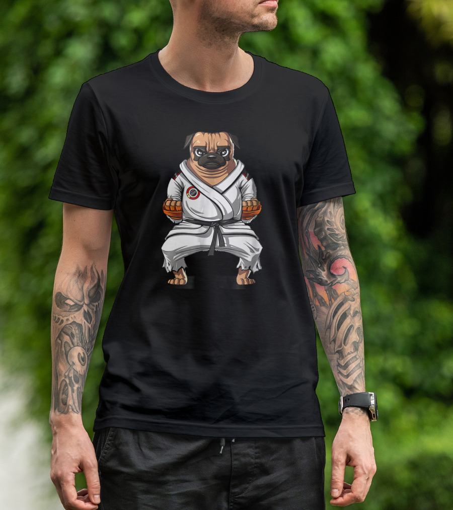 Pug Dog Karate Gi Martial Arts Stance T-Shirt
