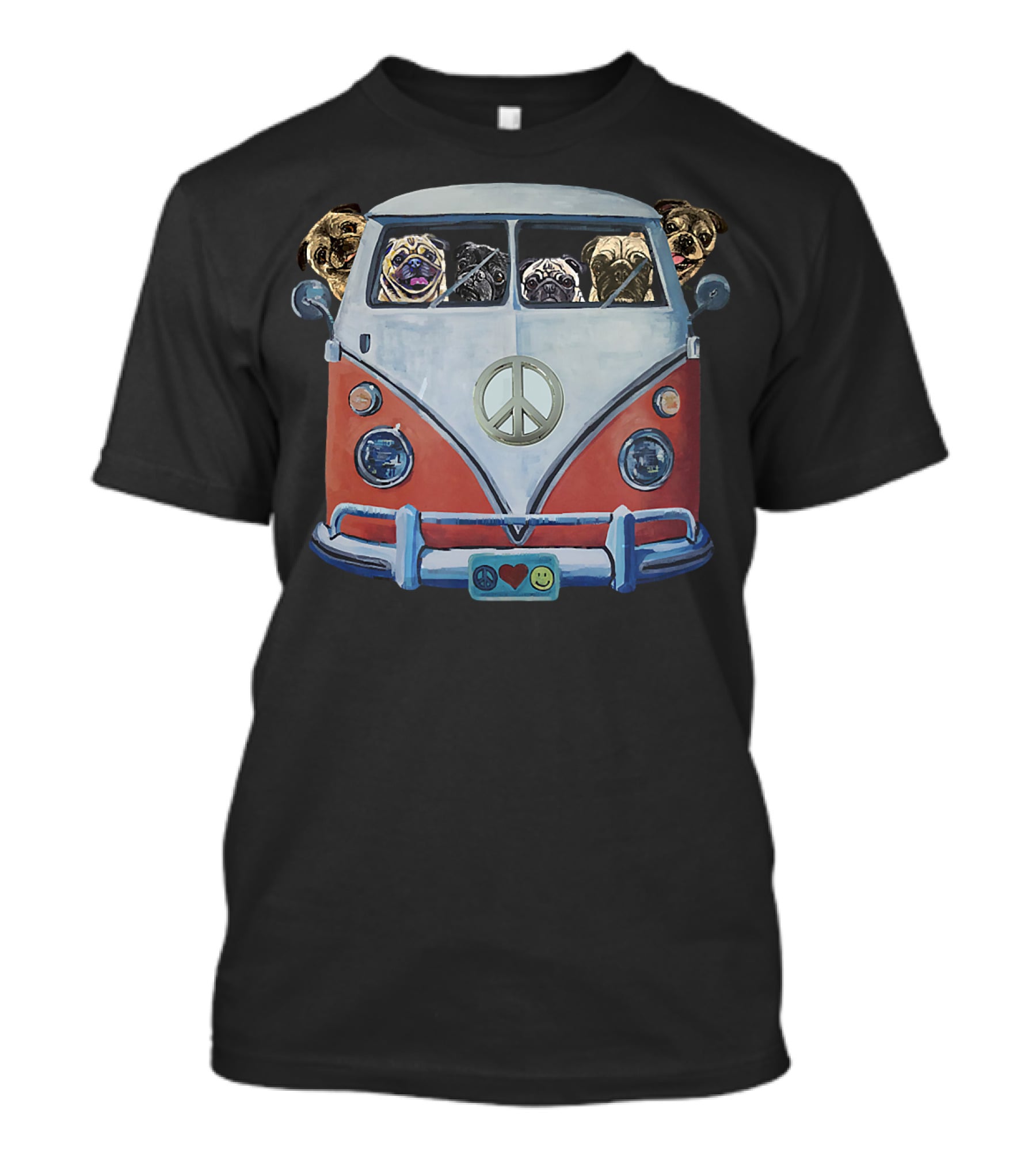 Pug Hippie Van Peace Love Funny Pug T-Shirt