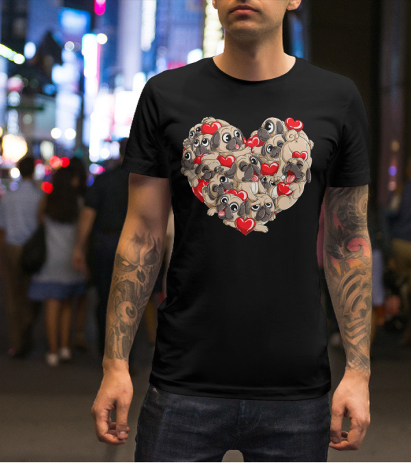 Pug Heart Valentines Day Dog Lover Boys Men Love T-Shirt