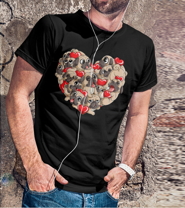 Pug Heart Valentines Day Dog Lover Boys Men Love T-Shirt