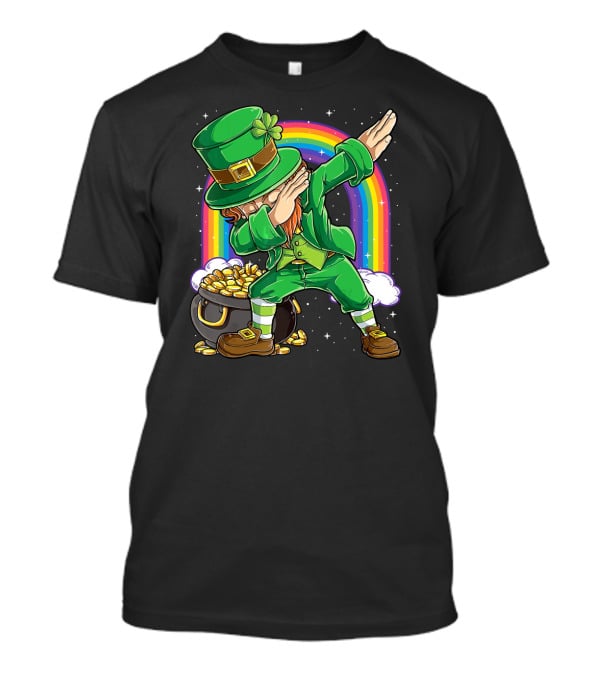 Dabbing Leprechaun St Patricks Day Boys Dab With Pot Of Gold And Rainbow T-Shirt