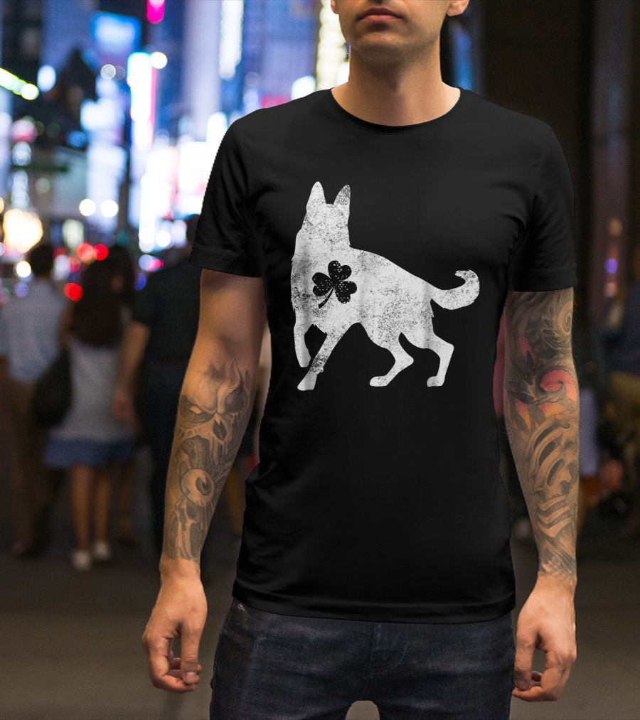 German Shepherd Silhouette Irish Clover St Patrick's Day Dog T-Shirt