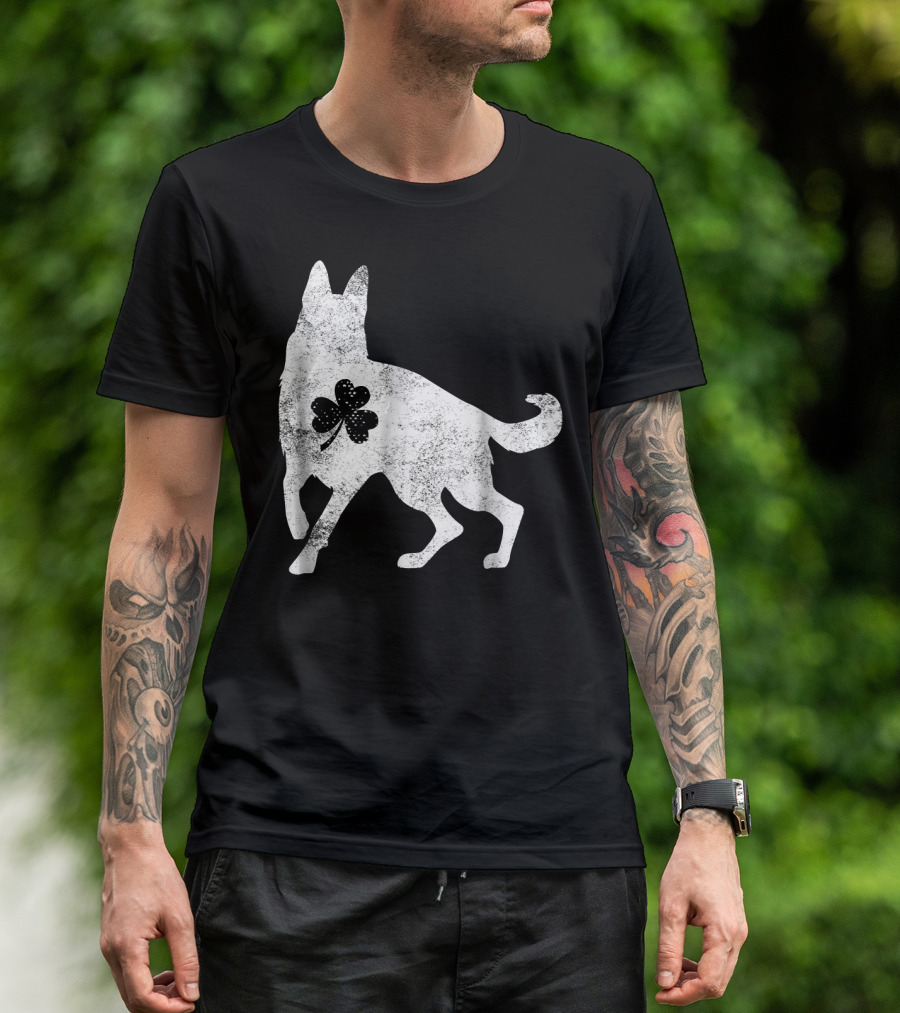 German Shepherd Silhouette Irish Clover St Patrick's Day Dog T-Shirt