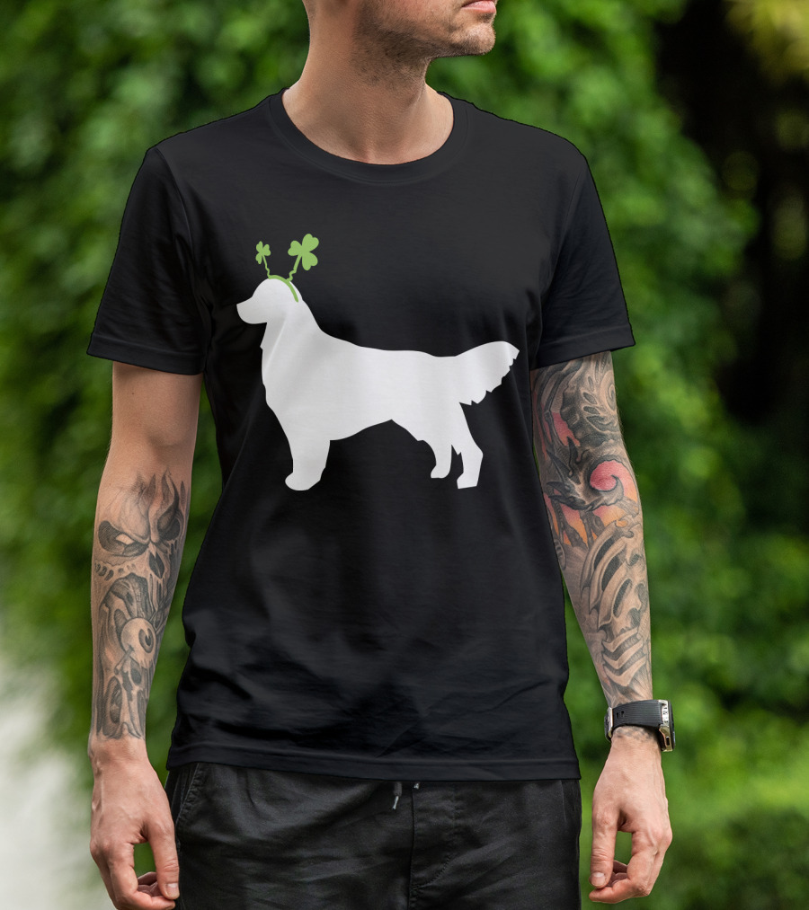 Golden Retriever Shamrock Antlers St Patricks Day Dog T-Shirt