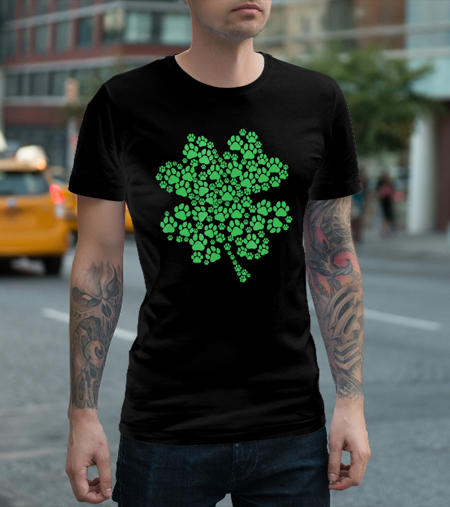 Lucky Clover Paw Dog Puppy St. Patrick's Day Shamrock Paws T-Shirt
