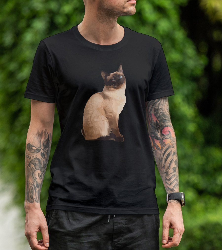 Siamese Cat Cute Siamese Cat Sitting Brown Fur Blue Eyes T-Shirt
