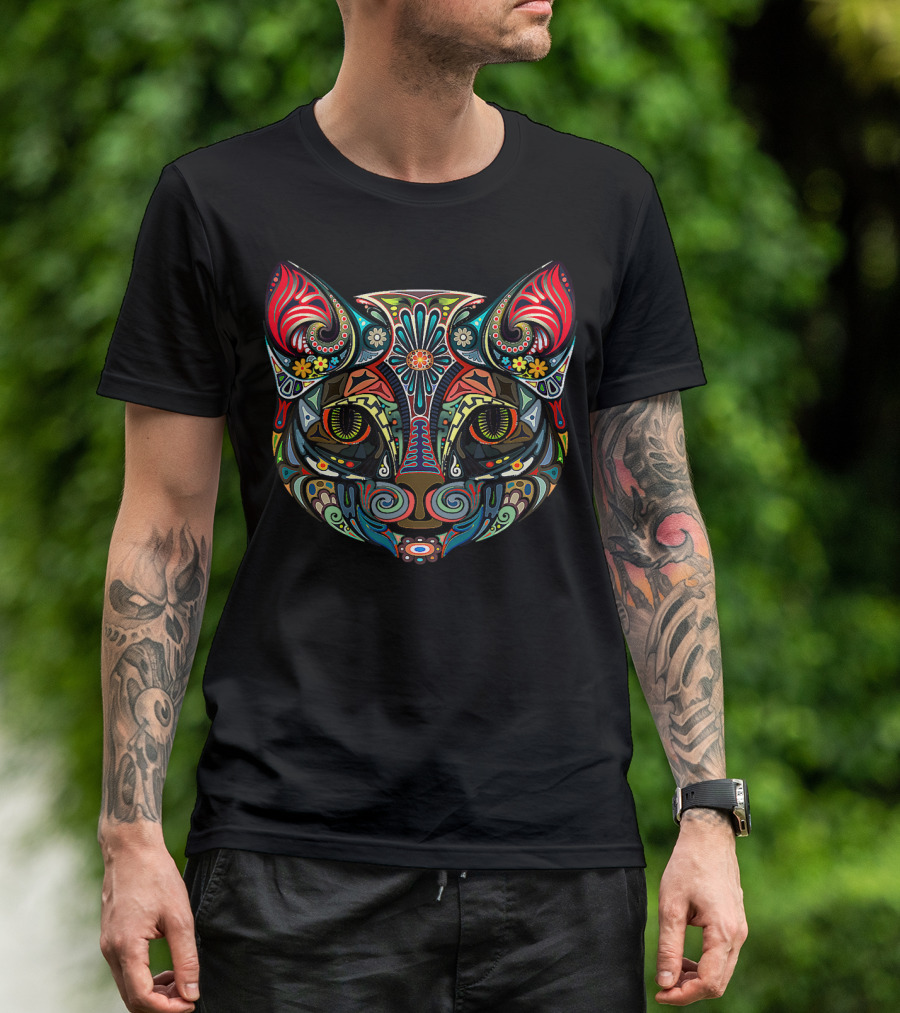 Awsome Cat Lovely Cat Intricate Vibrant Cat Face T-Shirt