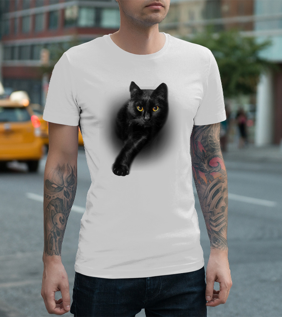 Black Cat Yellow Eyes Cats Iconic Feline Expression T-Shirt