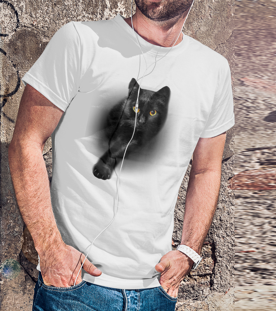 Black Cat Yellow Eyes Cats Iconic Feline Expression T-Shirt