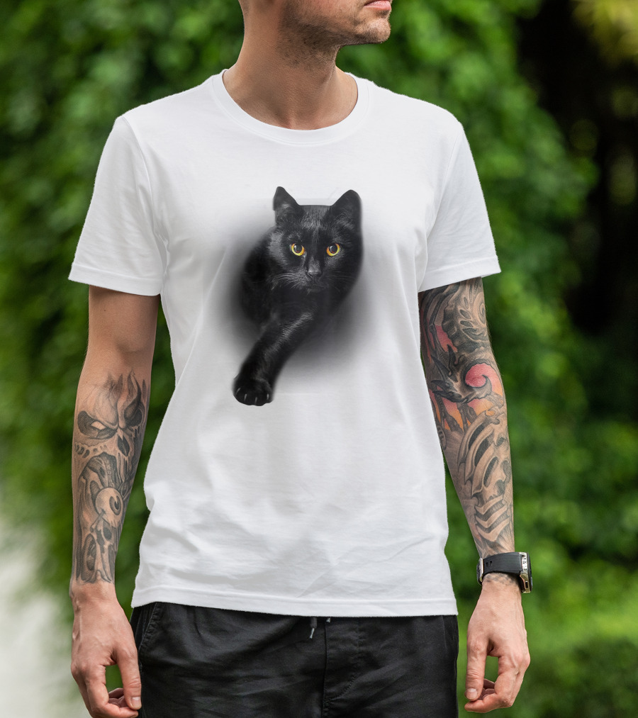 Black Cat Yellow Eyes Cats Iconic Feline Expression T-Shirt