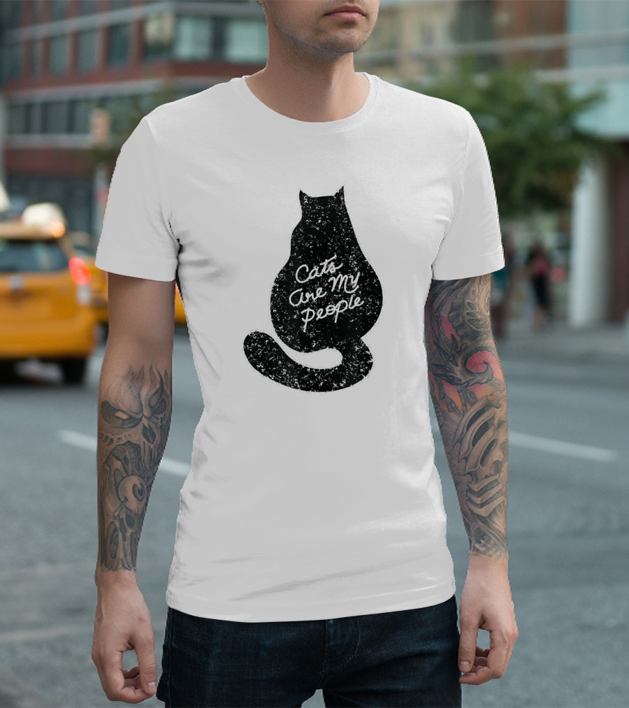 Cats Are My People Silhouette Back View Sketch T-Shirt