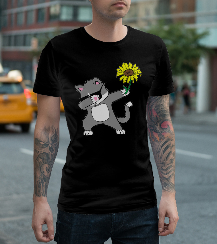 Dabbing Kitty Cat Sunflower Autism Awareness Iconic Symbols T-Shirt