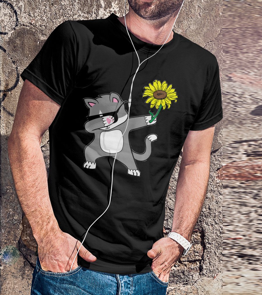 Dabbing Kitty Cat Sunflower Autism Awareness Iconic Symbols T-Shirt