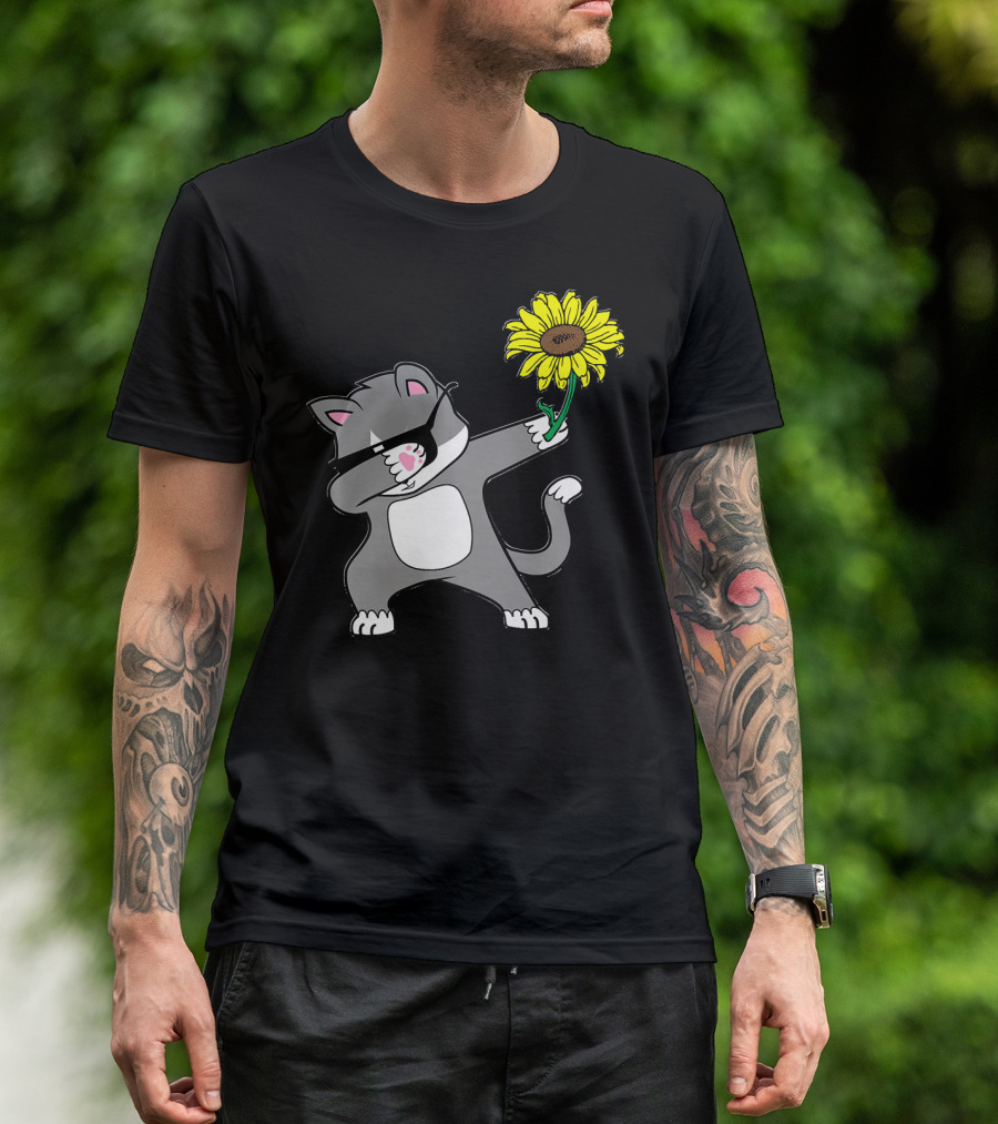 Dabbing Kitty Cat Sunflower Autism Awareness Iconic Symbols T-Shirt