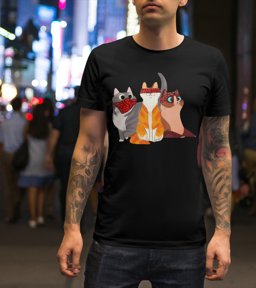 Polka Dot Bandana-Wearing Funny Cats Trio For Lovers T-Shirt