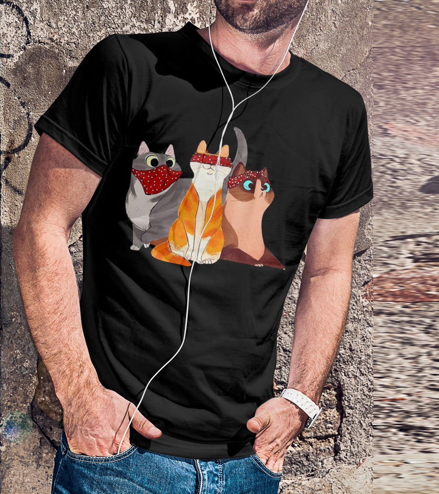 Polka Dot Bandana-Wearing Funny Cats Trio For Lovers T-Shirt
