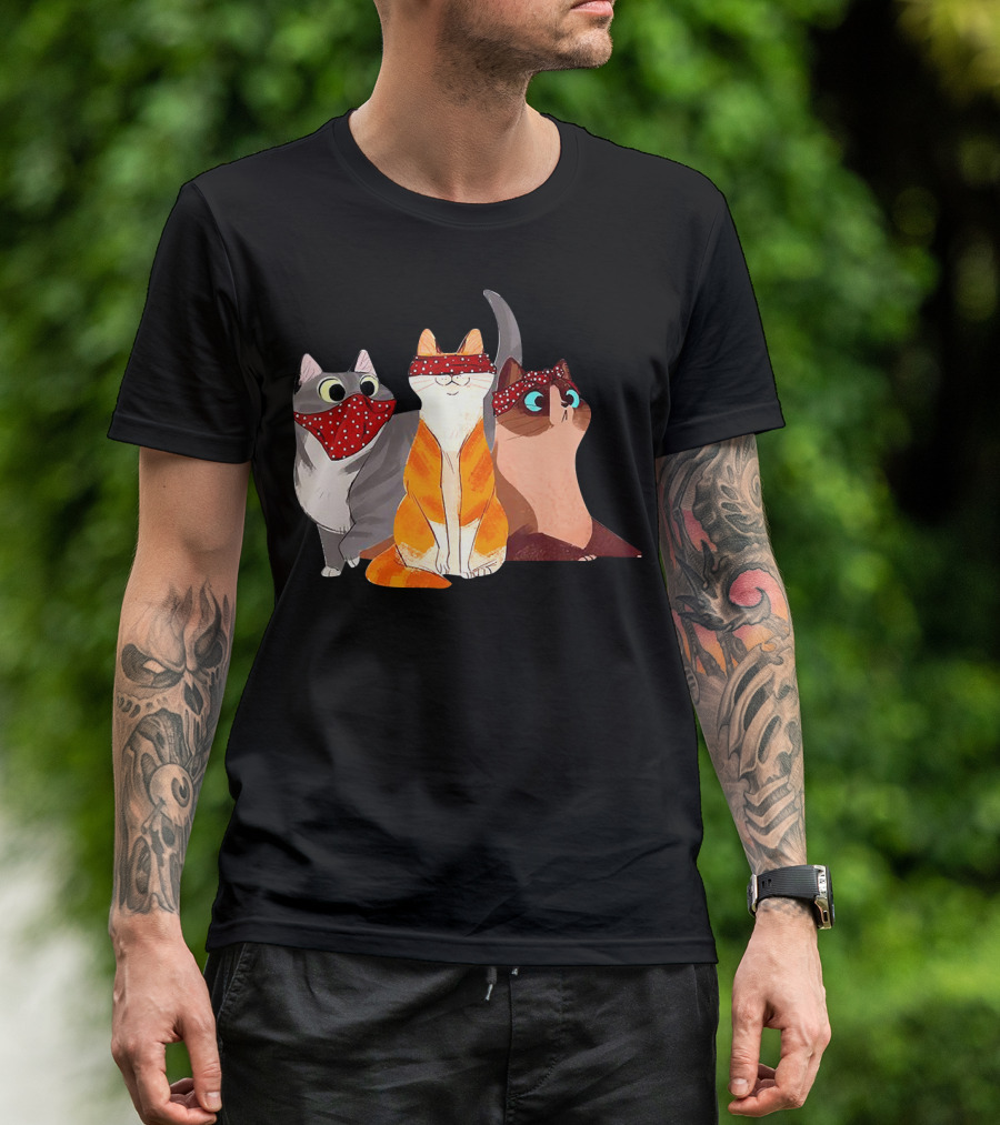 Polka Dot Bandana-Wearing Funny Cats Trio For Lovers T-Shirt