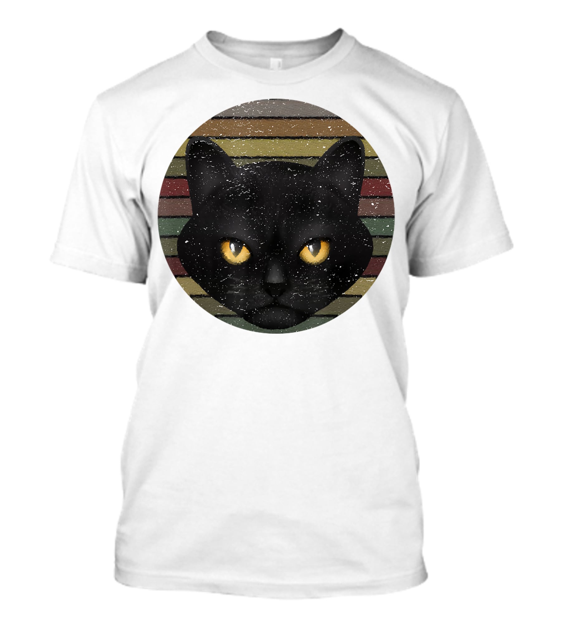 Realistic Cat Black Face On Retro Striped Circle T-Shirt
