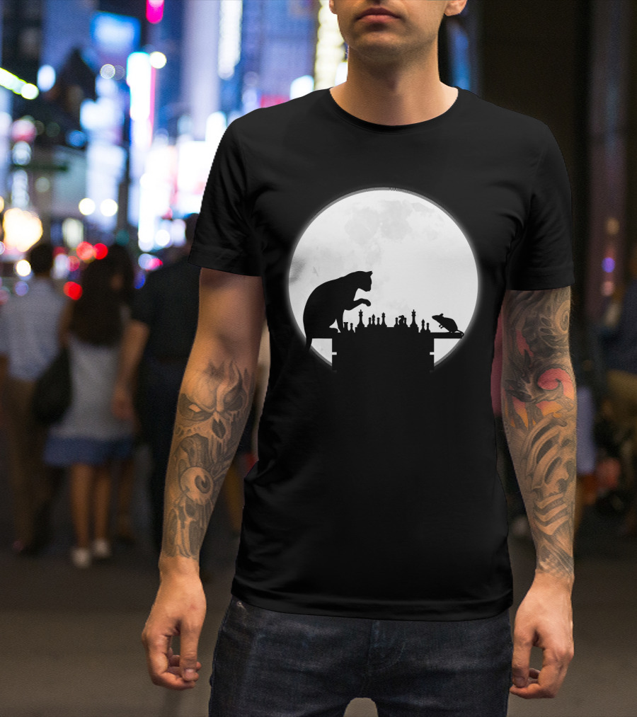 The Chess Match Of Cat And Mouse Under The Full Moon T-Shirt