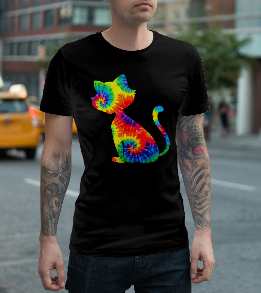 Tie Dye Colorful Kitten Cat Spiral T-Shirt
