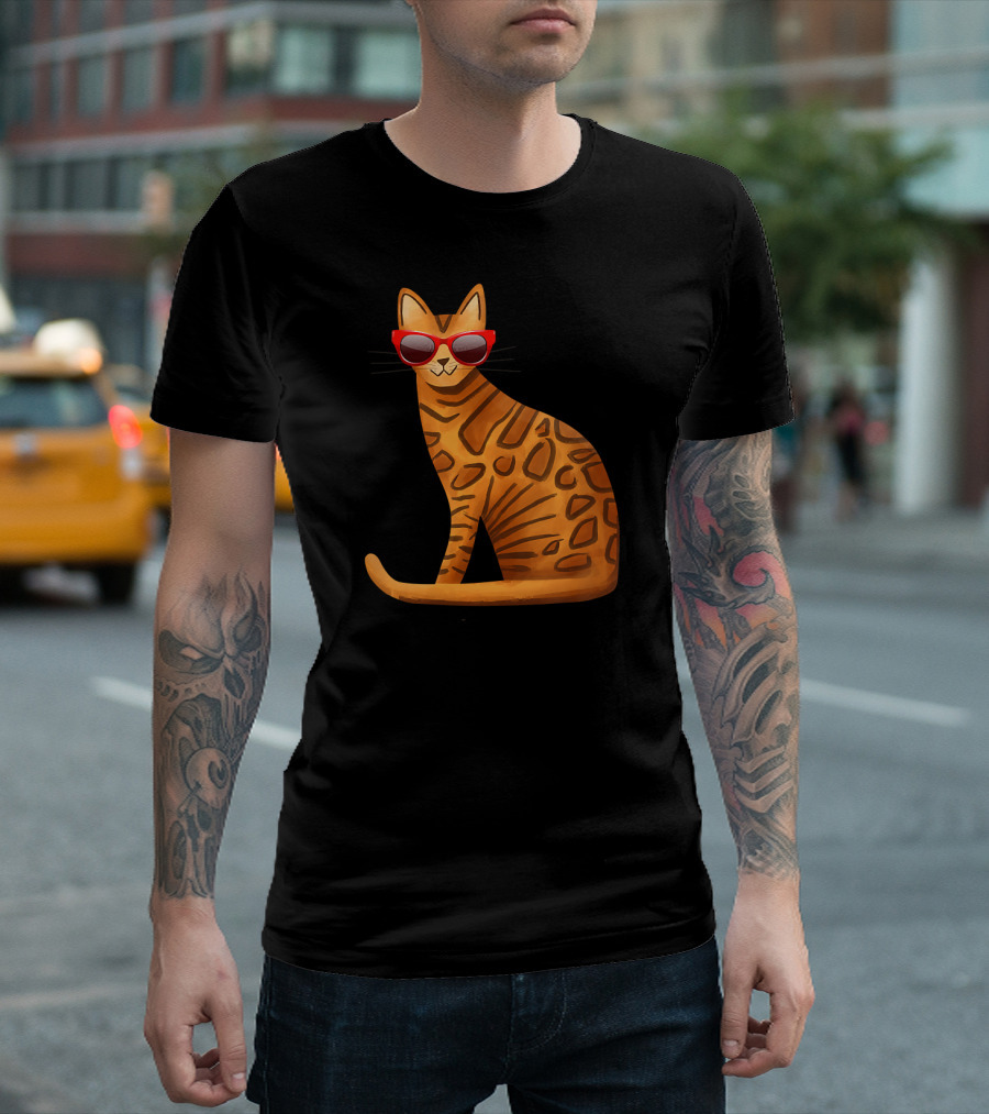 Best Cool Bengal Cat with Red Sunglasses for Summer T-Shirt