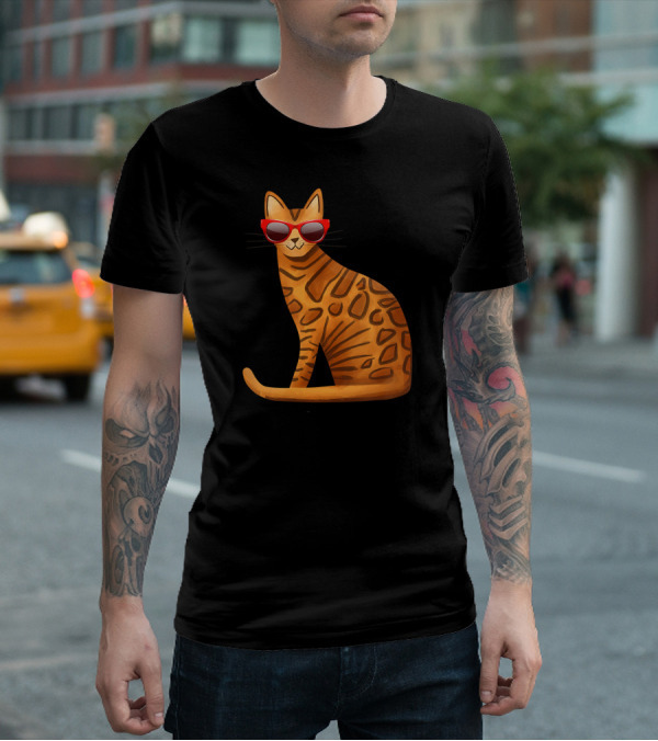 Best Cool Bengal Cat With Red Sunglasses For Summer T-Shirt