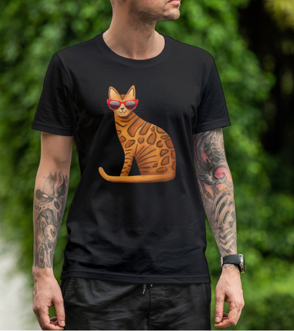 Best Cool Bengal Cat With Red Sunglasses For Summer T-Shirt
