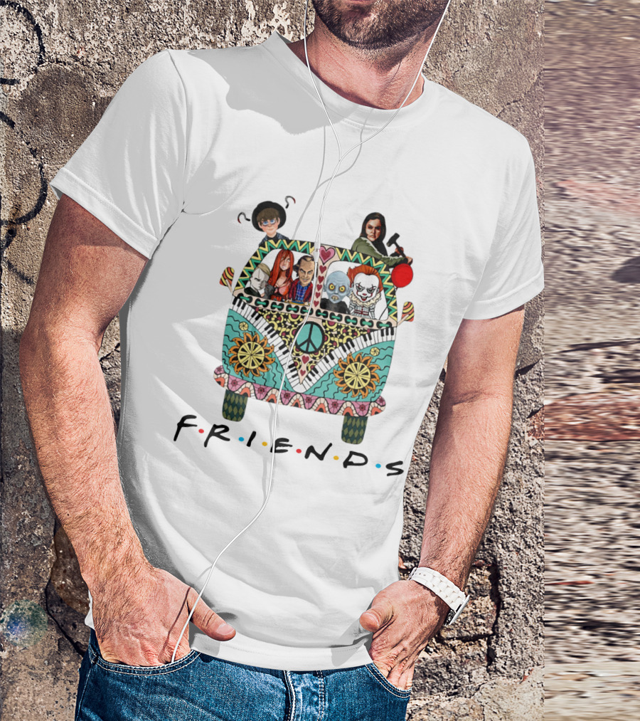 Hippie Van Journey With Friends Featuring Iconic Horror Movie Characters T-Shirt