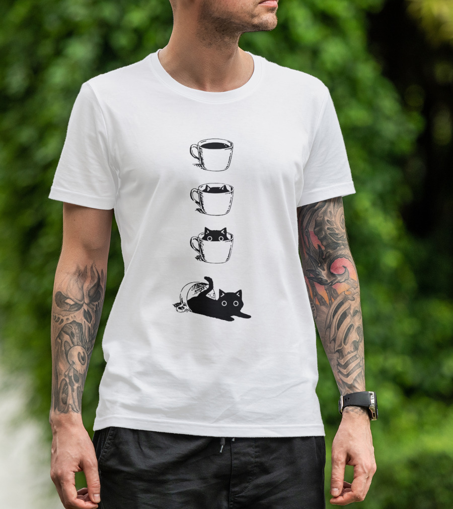 Cute Black Cat In Coffee Cups Sequence T-Shirt