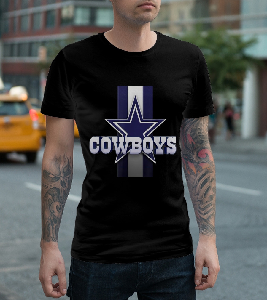 Dallas Cowboys Star Logo with Blue and White Stripe Background T-Shirt