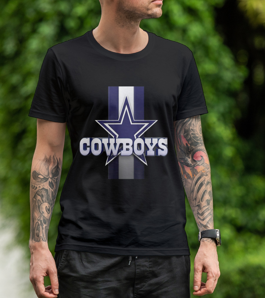 Dallas Cowboys Star Logo With Blue And White Stripe Background T-Shirt