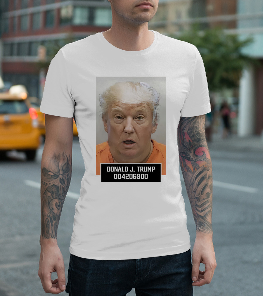 Donald J. Trump 004206900 Mugshot Parody In Orange T-Shirt