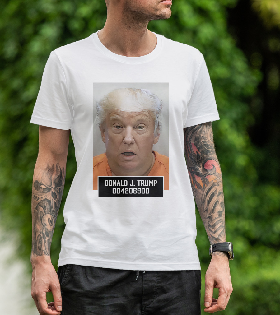 Donald J. Trump 004206900 Mugshot Parody In Orange T-Shirt
