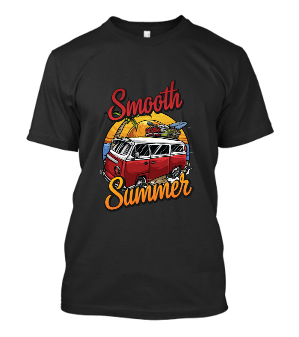 Smooth Summer Vintage Surf Van Adventure With Palm Trees And Sunset T-Shirt