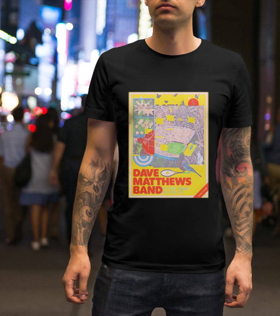 Dave Matthews Band Forest Hills NY 2026 Stadium June 10 Art Collage Stadium Map And Bird T-Shirt