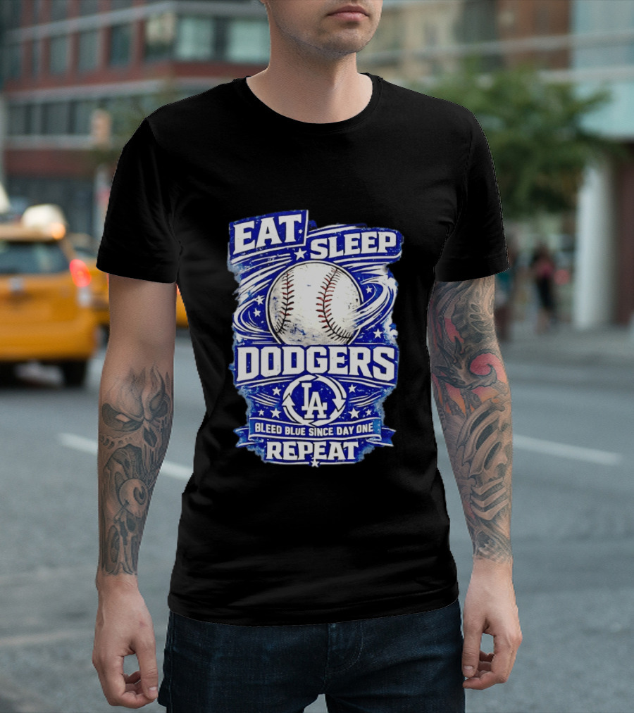Eat Sleep Dodgers Bleed Blue Since Day One Repeat Baseball LA Team T-Shirt