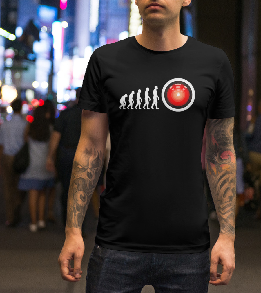 Human Evolution To HAL 9000 AI 2001 Space Odyssey Humor T-Shirt