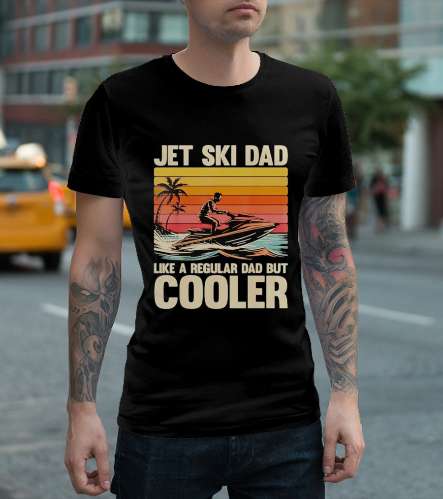 Jet Ski Dad Like A Regular Dad But Cooler Tropical Sunset Adventure T-Shirt