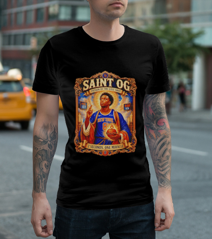 Saint OG Anunoby Patron Of The Last Shot New York Knicks 2 Seconds One Miracle T-Shirt