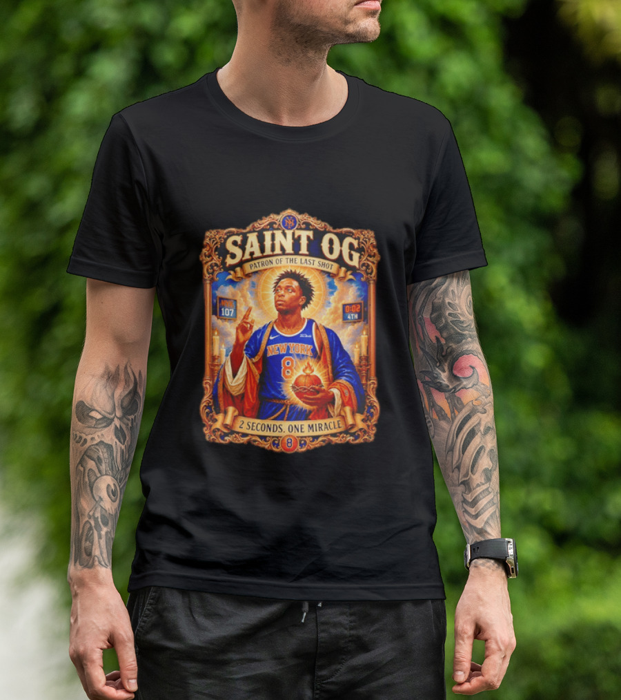 Saint OG Anunoby Patron Of The Last Shot New York Knicks 2 Seconds One Miracle T-Shirt