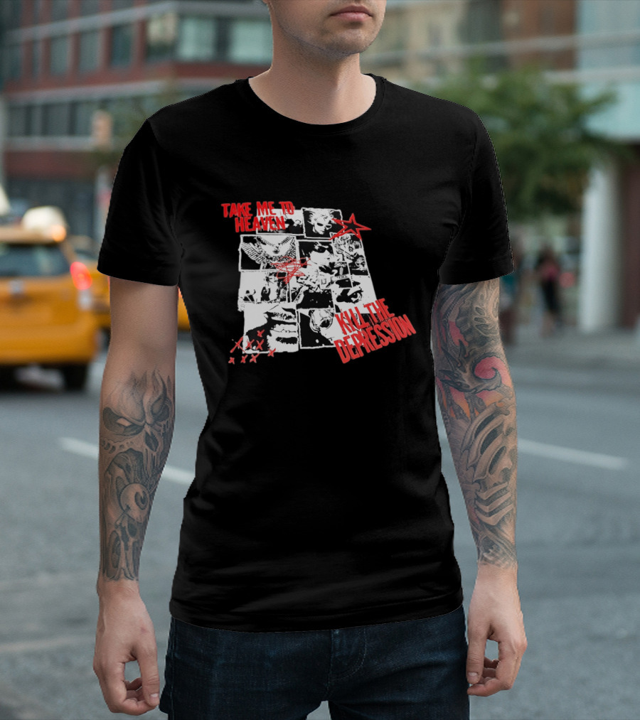 Take Me To Heaven Kill The Depression Kurt Cobain Nirvana Punk Rock Concert Collage T-Shirt