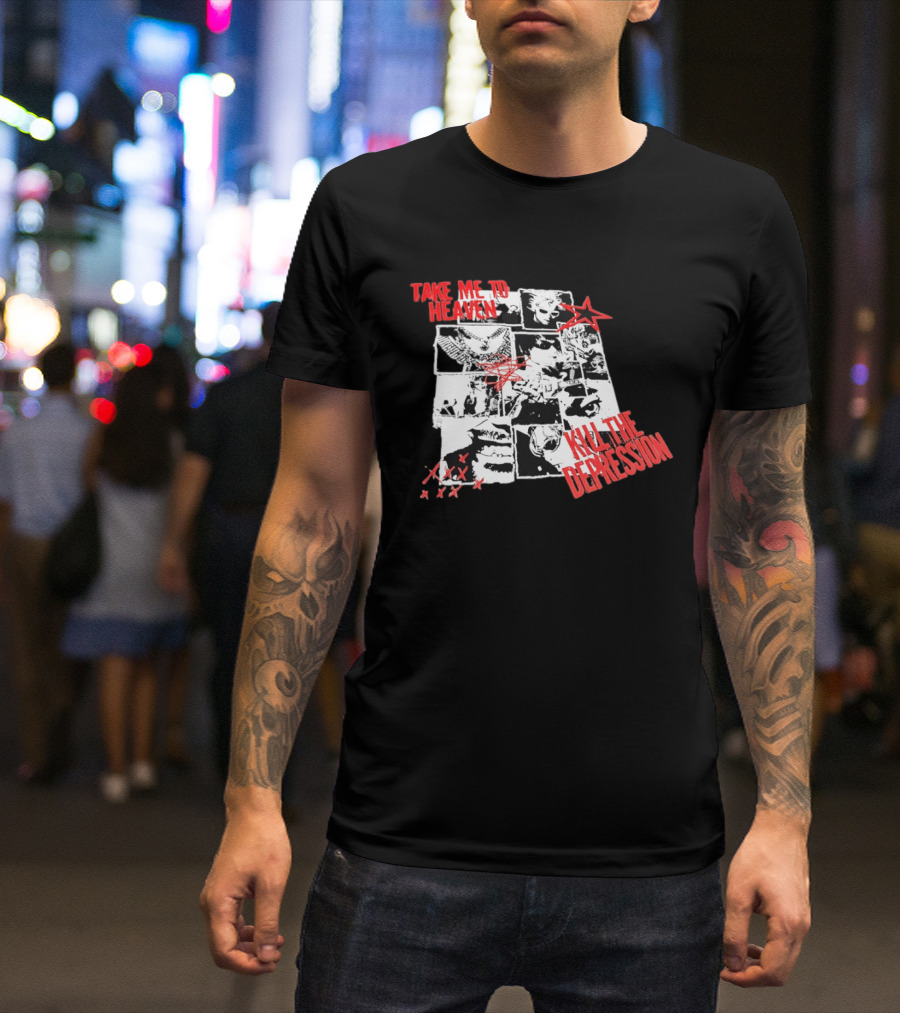 Take Me To Heaven Kill The Depression Kurt Cobain Nirvana Punk Rock Concert Collage T-Shirt