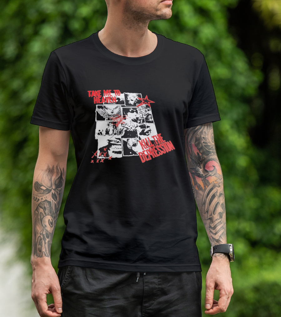 Take Me To Heaven Kill The Depression Kurt Cobain Nirvana Punk Rock Concert Collage T-Shirt