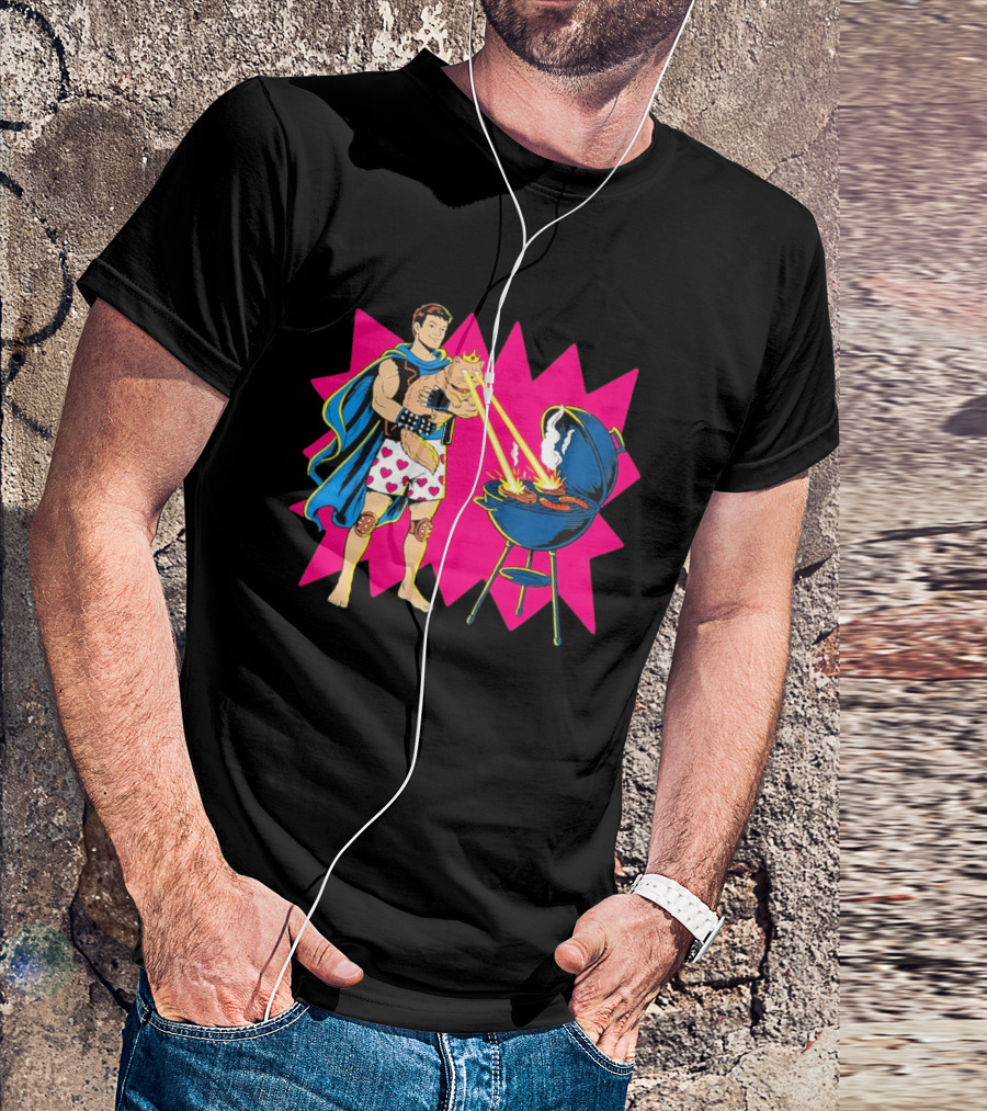Superhero Cape Heart Shorts Laser Cat BBQ In Action T-Shirt