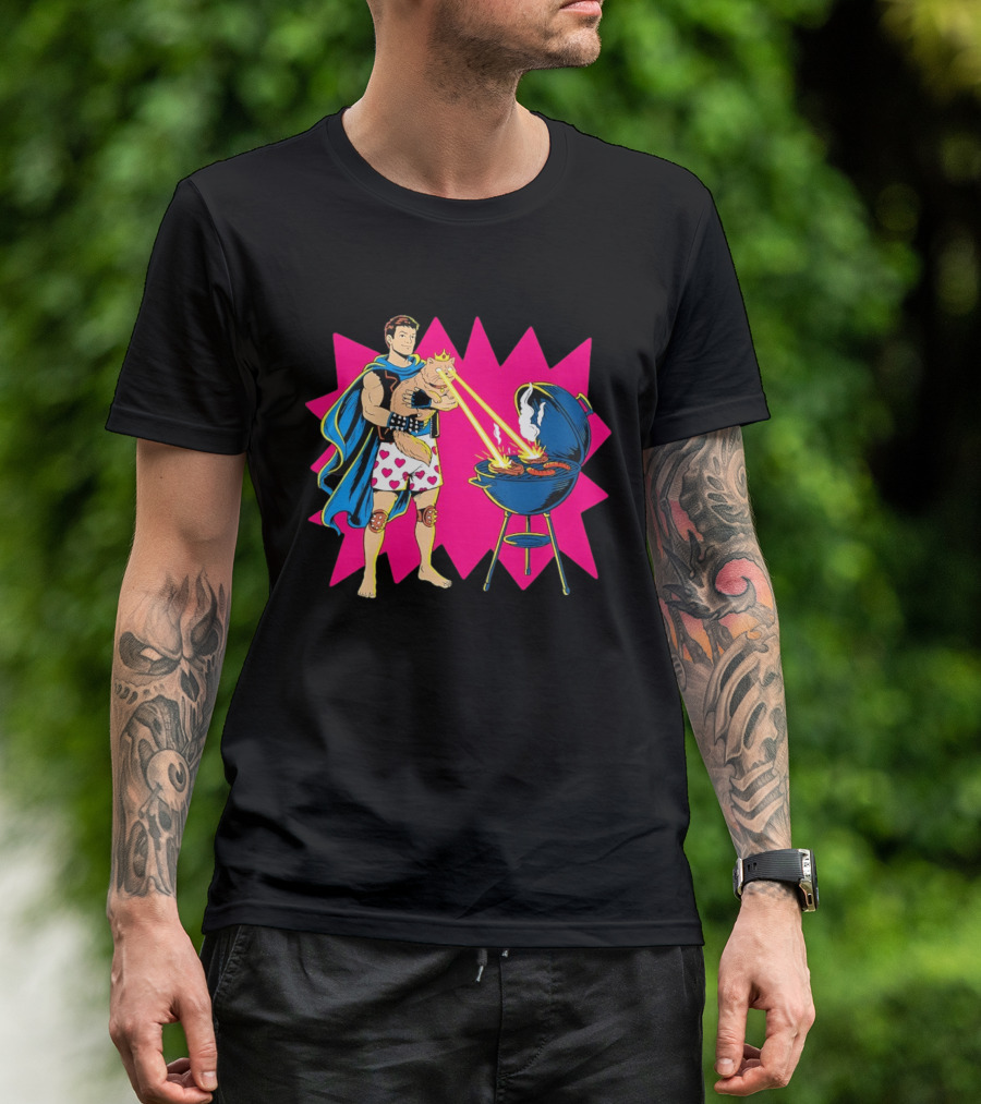Superhero Cape Heart Shorts Laser Cat BBQ In Action T-Shirt