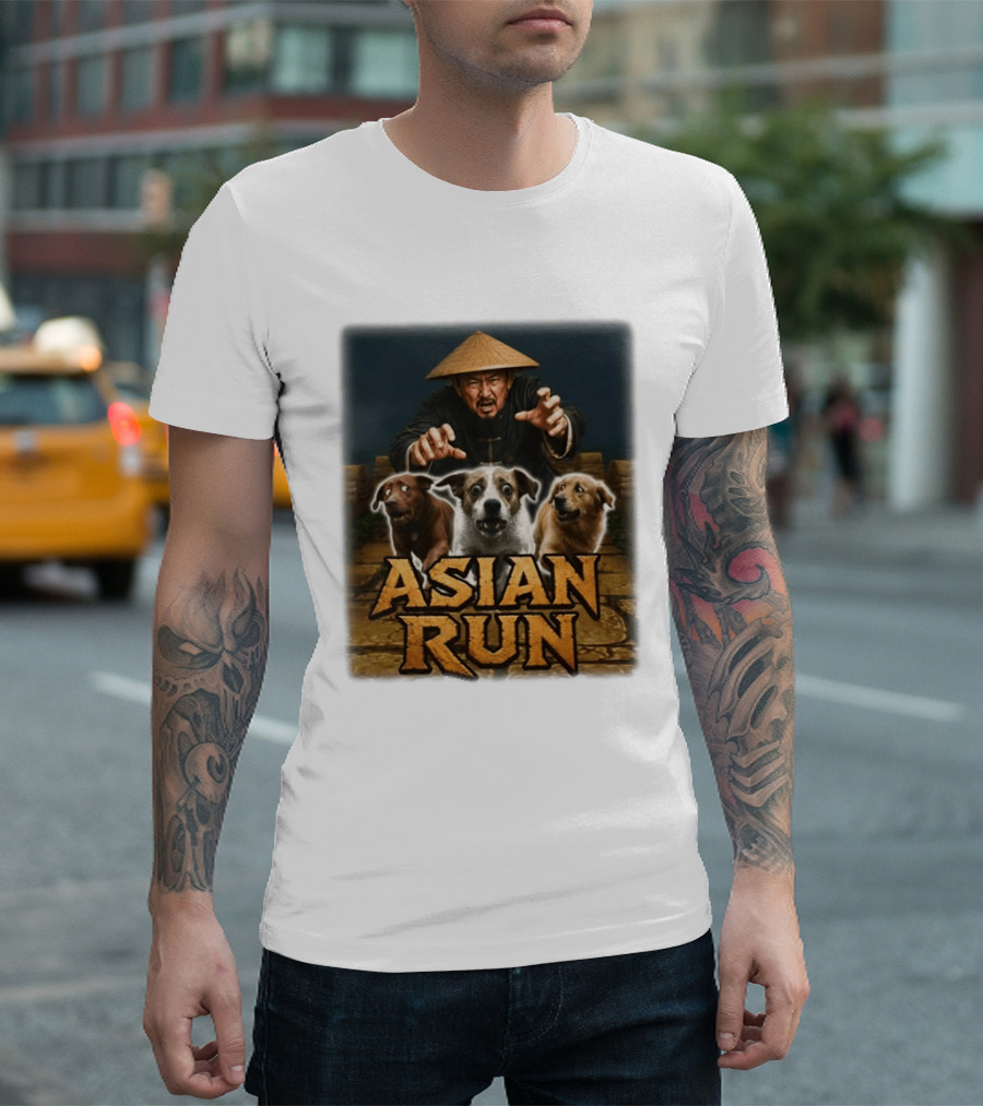 Asian Run Dogs With Traditional Hat Man T-Shirt