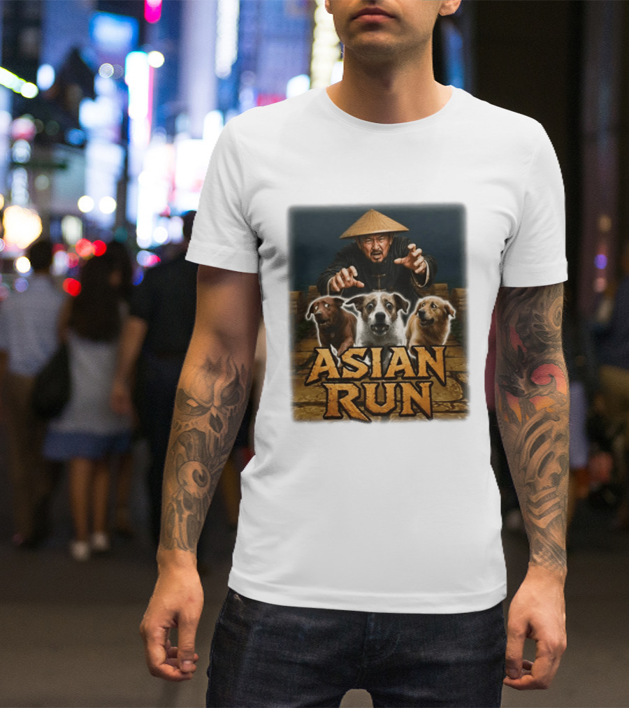 Asian Run Dogs With Traditional Hat Man T-Shirt