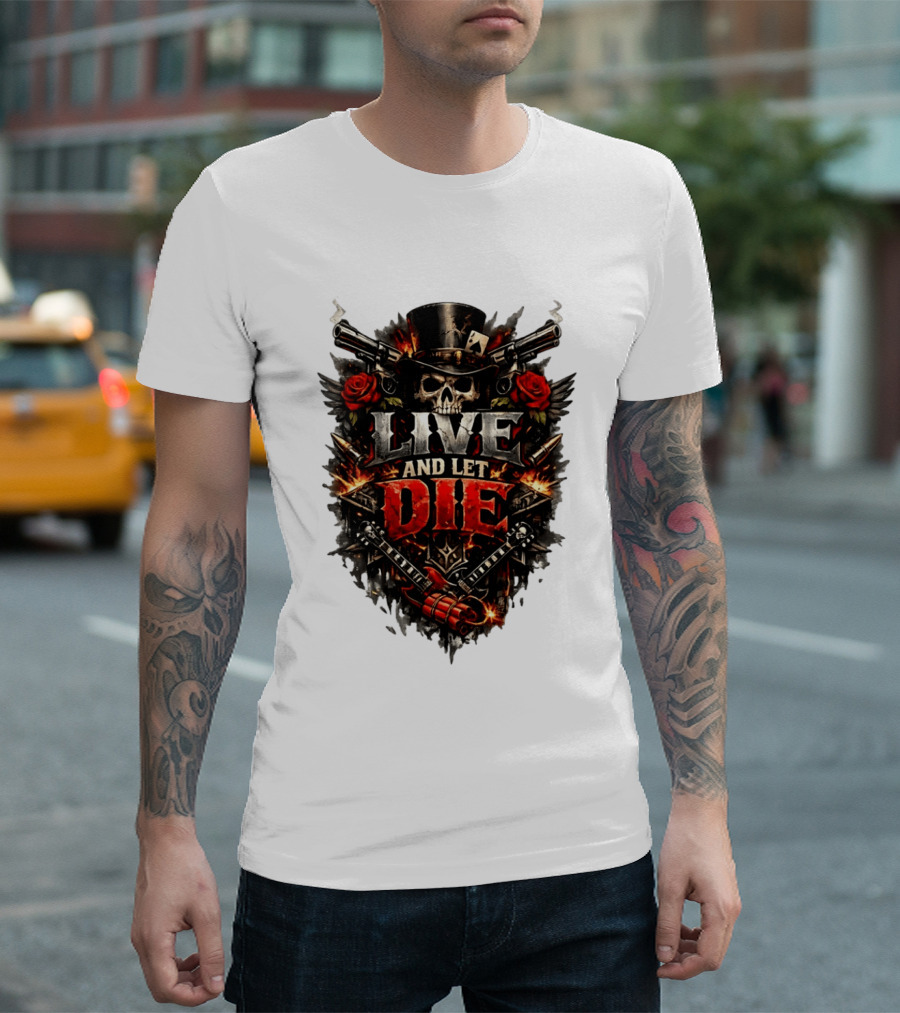 Guns N' Roses Live And Let Die Skull Roses Guns Playing Cards T-Shirt
