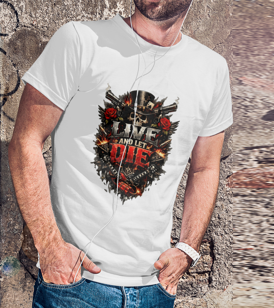 Guns N' Roses Live And Let Die Skull Roses Guns Playing Cards T-Shirt