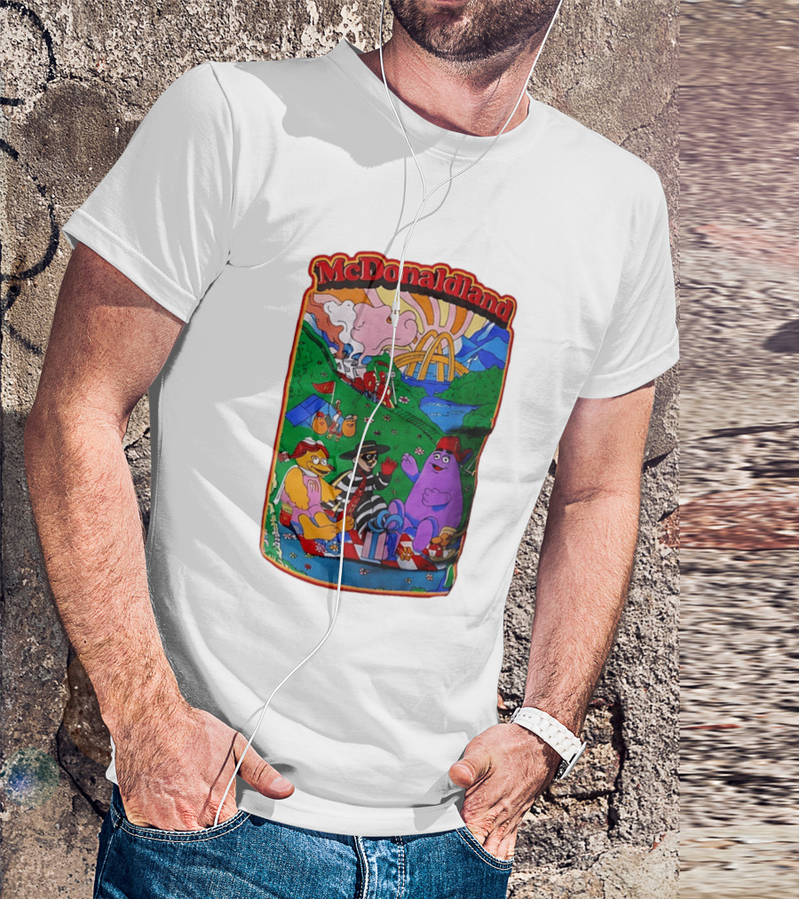 McDonaldland Hamburglar Grimace Birdie Picnic Train Scene T-Shirt